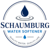 Schaumburg Water Softener Logo with Circular Badge Emblem, Water Droplet, Ripple Graphic, Quality Water Tagline, and Company Name in Schaumburg, IL
