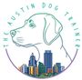 The logo for the austin dog trainer shows a dog looking at a city skyline.