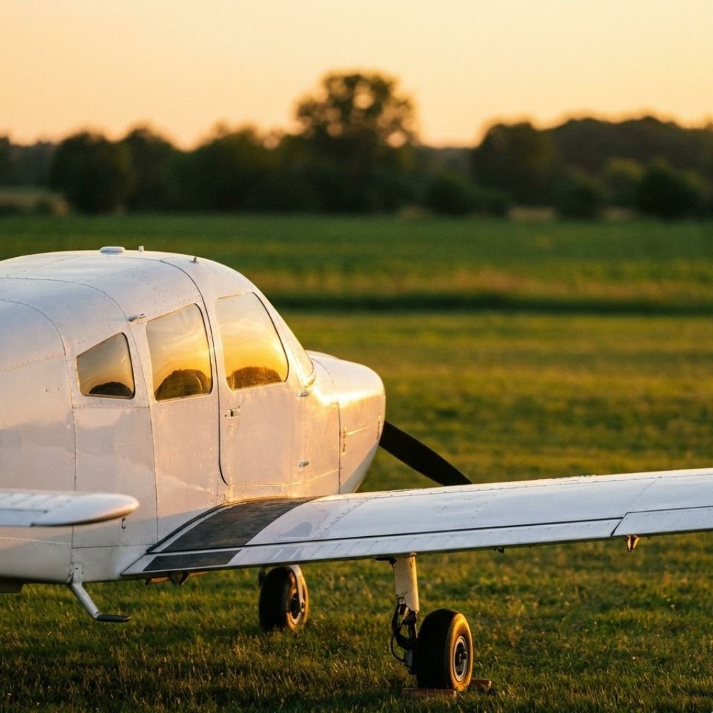 Kleinflugzeug am Flugplatz – Sinnbild für den Ablauf einer Flugbestattung