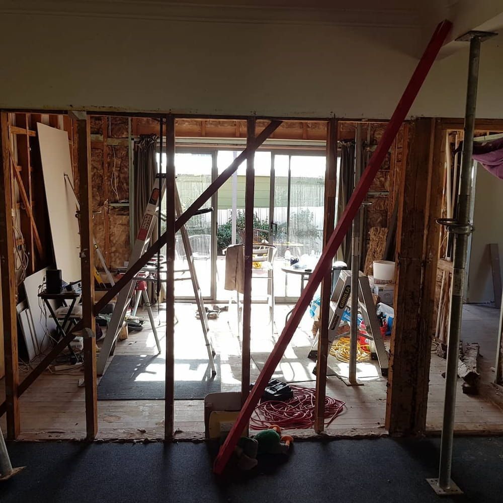 Interior View of a Room Under Construction With Support Beams, Opening — Nielsen Construction in Wagga Wagga, NSW
