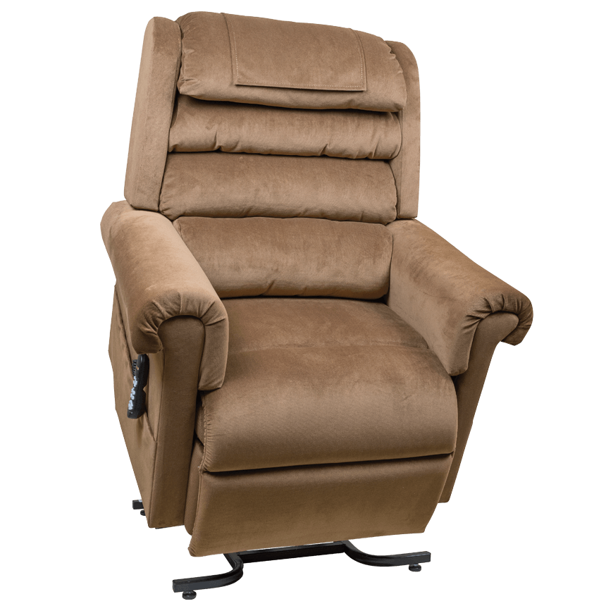 A brown recliner is sitting on a white background