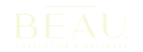 The logo for beau aesthetics and wellness is a yellow logo on a white background.