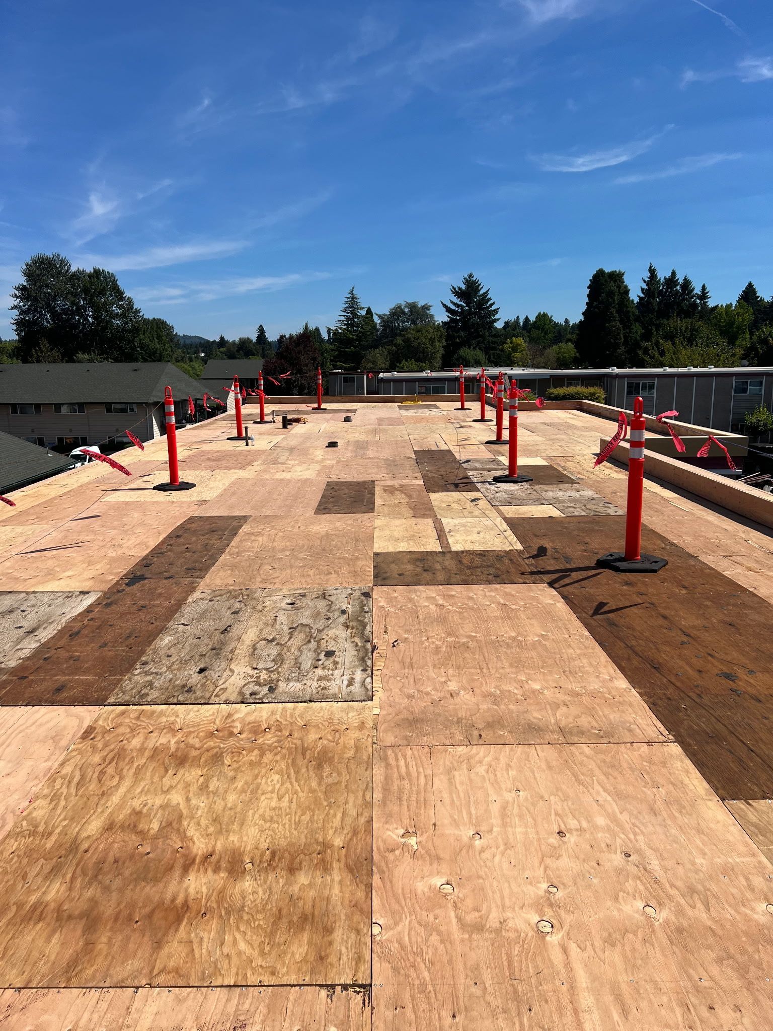 Commercial roof during a full replacement project done by Portland Commercial Roofing Pros