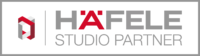 Logo of Häfele Studio Partner, featuring a red and gray geometric shape and text in red and gray.