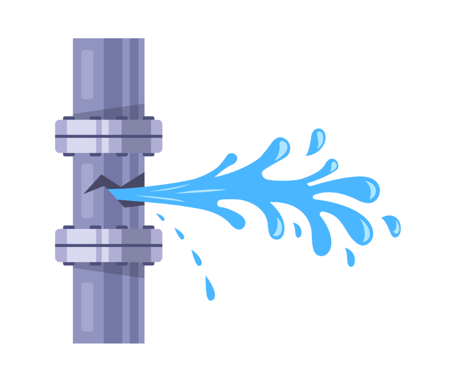 A broken pipe with water coming out of it.