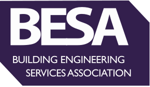 The besa building engineering services association logo is purple and white