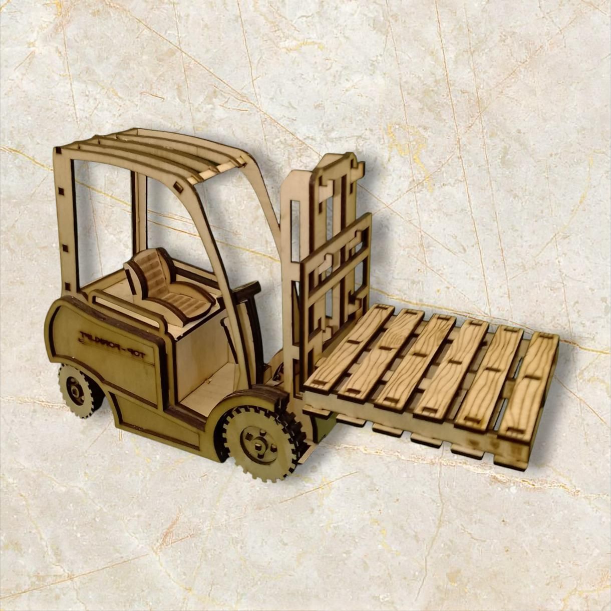 A Wooden Model of a Forklift With Pallets in the Back — Bigfoot Customs In Taree, NSW