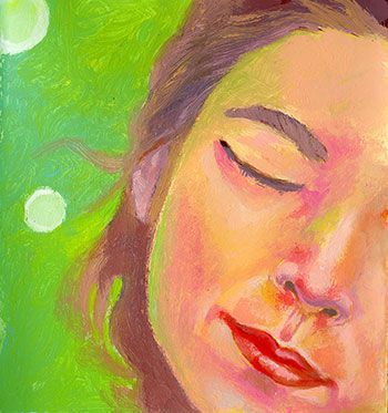 A painting of a light coming out of the ocean.