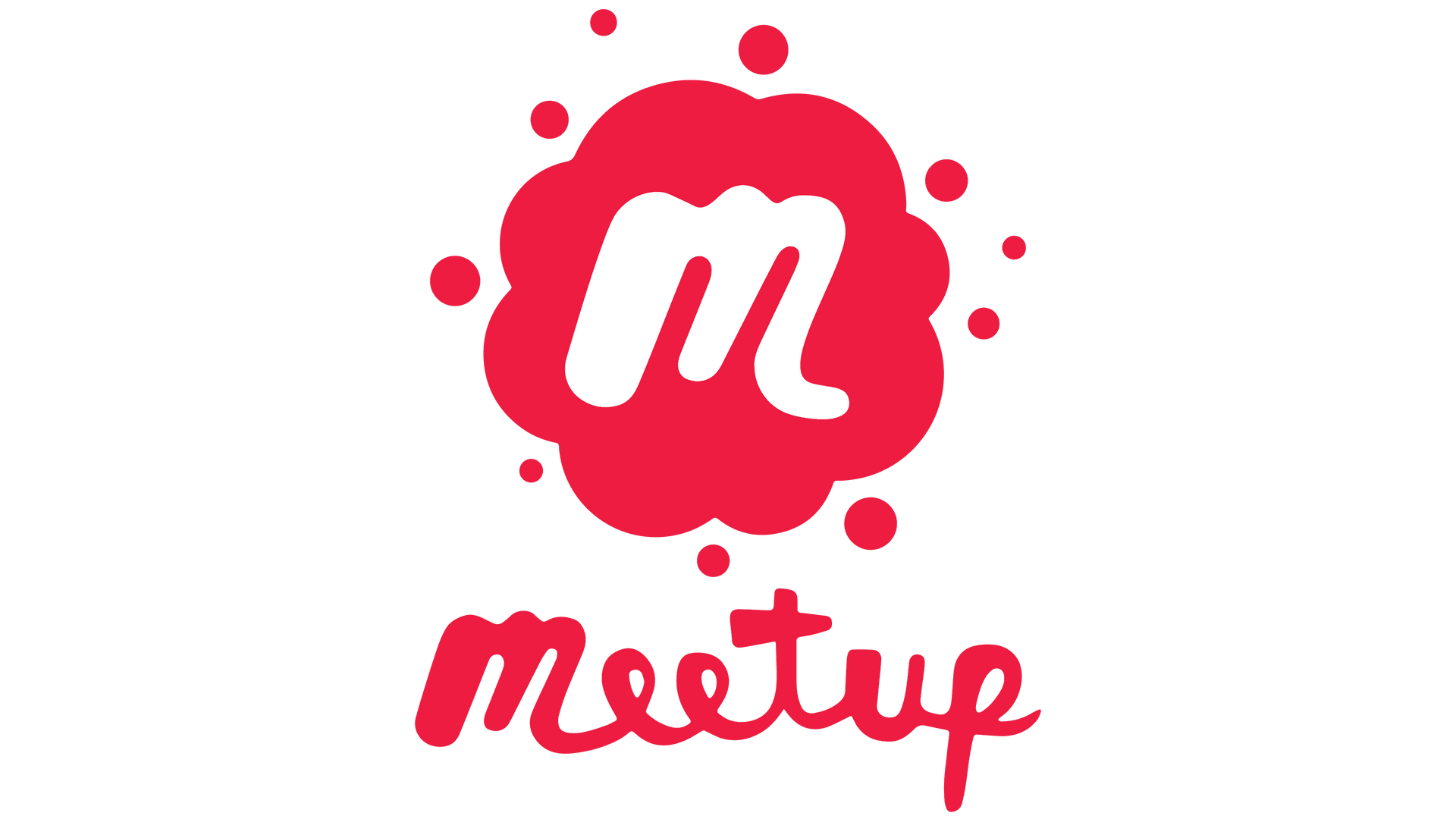 The logo for meetup is a red cloud with the letter m on it.