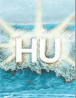 A painting of a starfish in the ocean with the word hu on it.