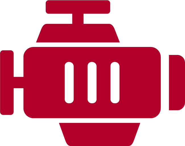 A simplified, red icon of an internal combustion engine.