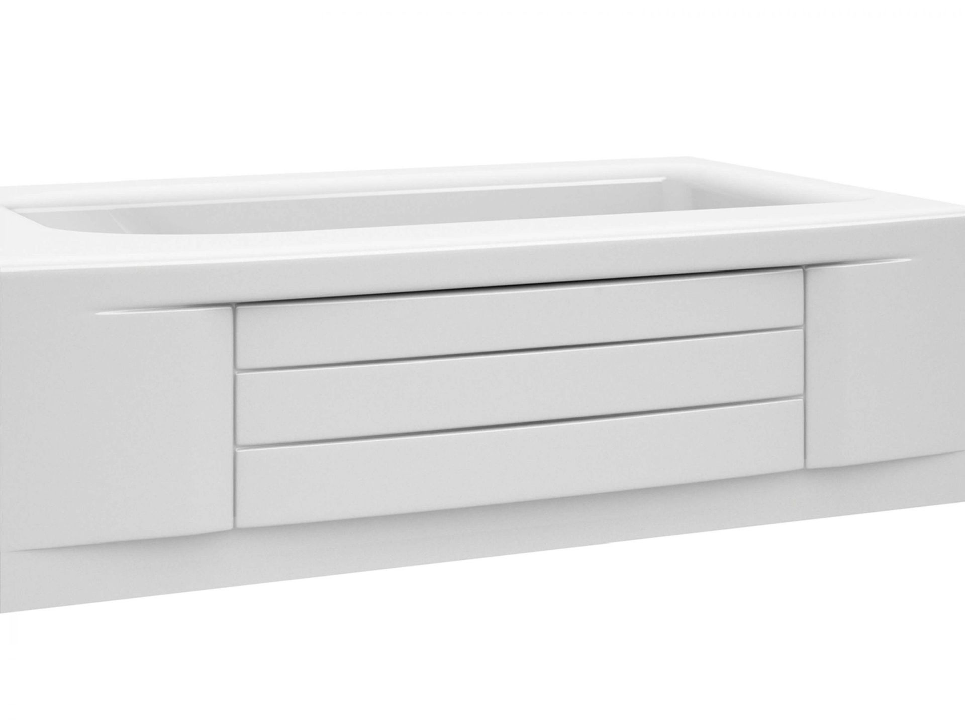 White bathtub with three horizontal drawers.