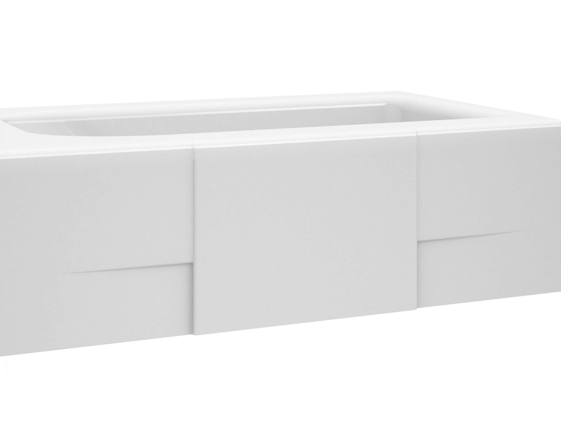 White rectangular bathtub with a geometric design.