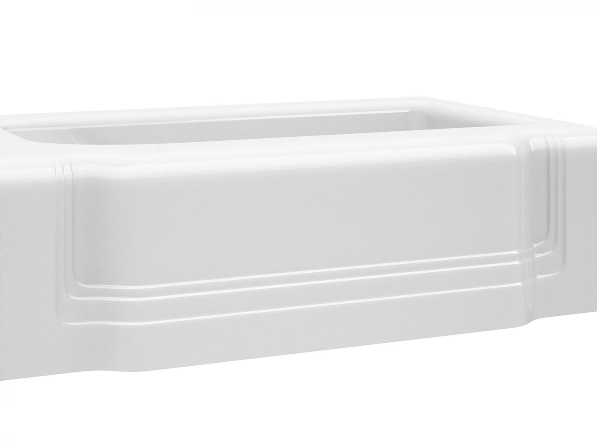 White rectangular bathtub with layered design details.