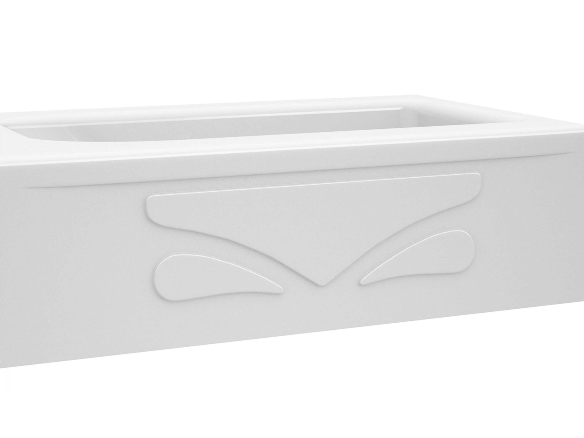 White bathtub with decorative water drop design.