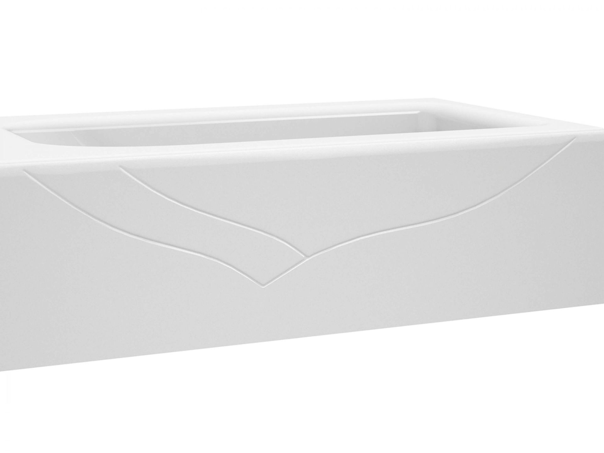 White rectangular bathtub with curved design on the side.
