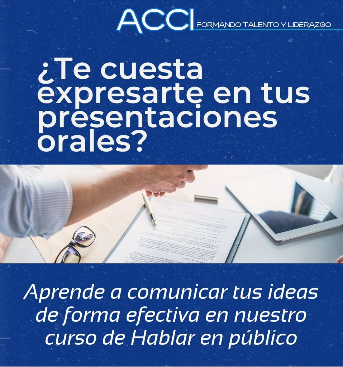 Poster: Offers a public speaking course. Text: 