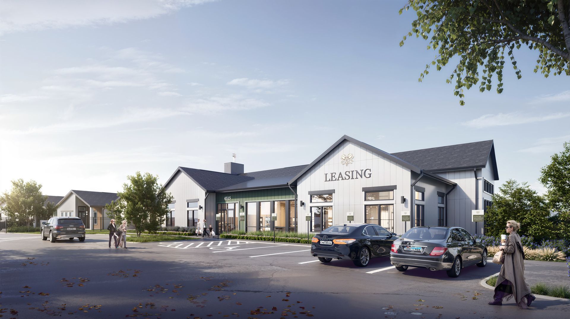 An artist 's impression of a building with cars parked in front of it.