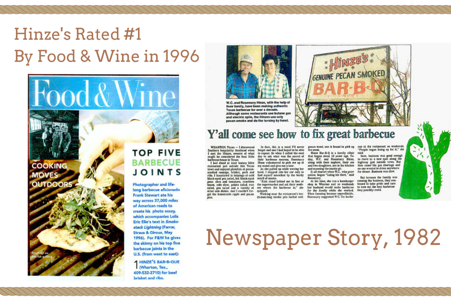 newspaper article about hinze's bar-b-que