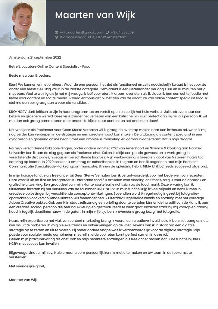 Motivatiebrief voorbeeld
