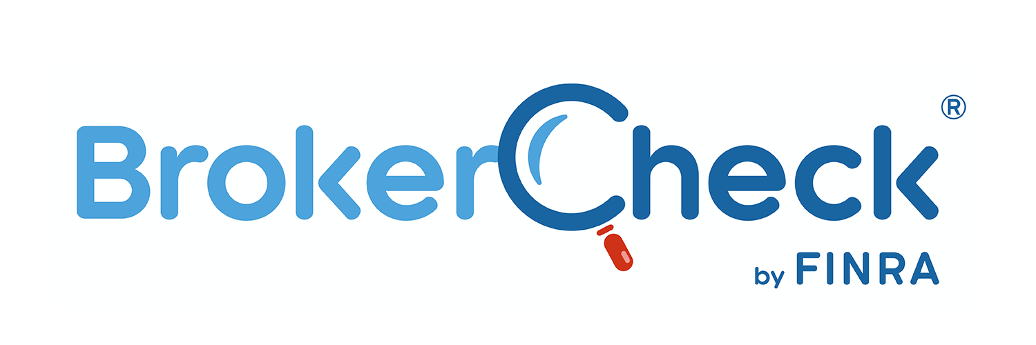 A blue and white logo for broker check by finra