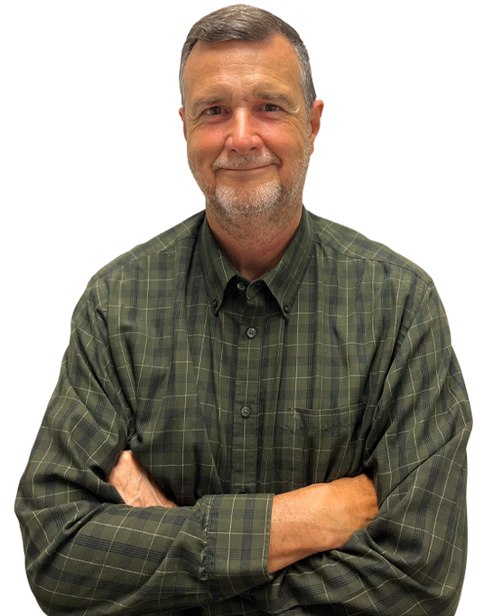 Man with a wide smile wearing a light blue shirt with the 