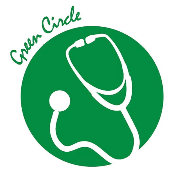 Green circle logo with a white stethoscope inside;