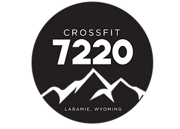 CrossFit 7220 logo: Black circle with white text, mountains, and "Laramie, Wyoming" at the bottom.
