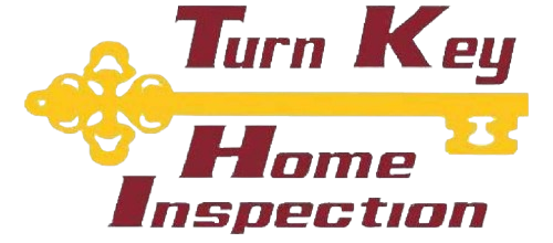 Logo for "Turn Key Home Inspection" with a yellow key and maroon text.