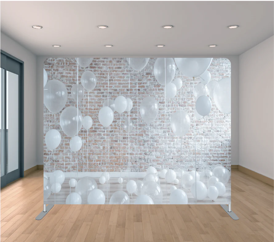 Brick Wall with White Balloons backdrop