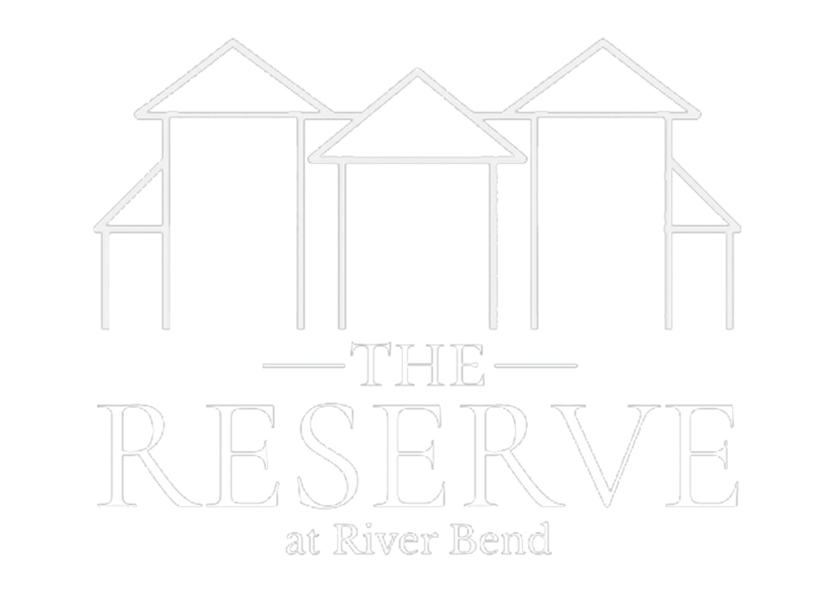 The Reserve at River Bend logo with three house silhouettes above the text.
