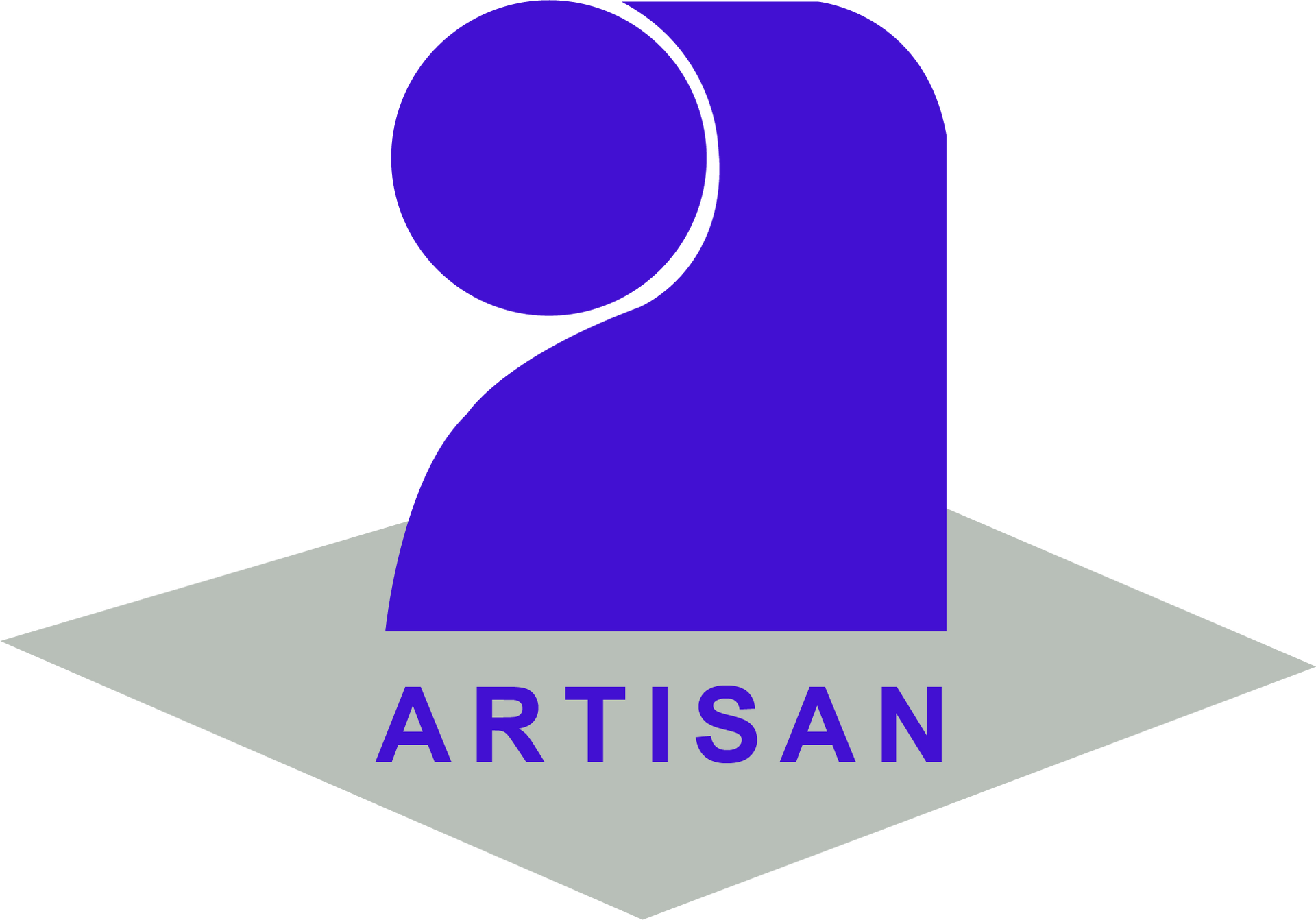 Un logo artisanal bleu est sur un carré gris.