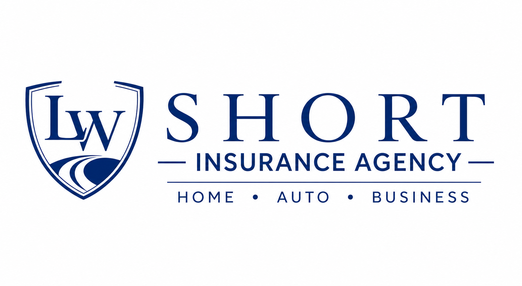 LW Short Insurance Agency logo with blue shield icon and text for Home, Auto, Business