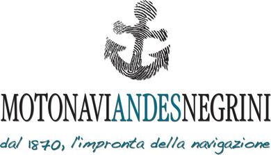 Motonavi Andes Negrini logo with anchor icon and blue italic tagline “dal 1870, impronta della navigazione”