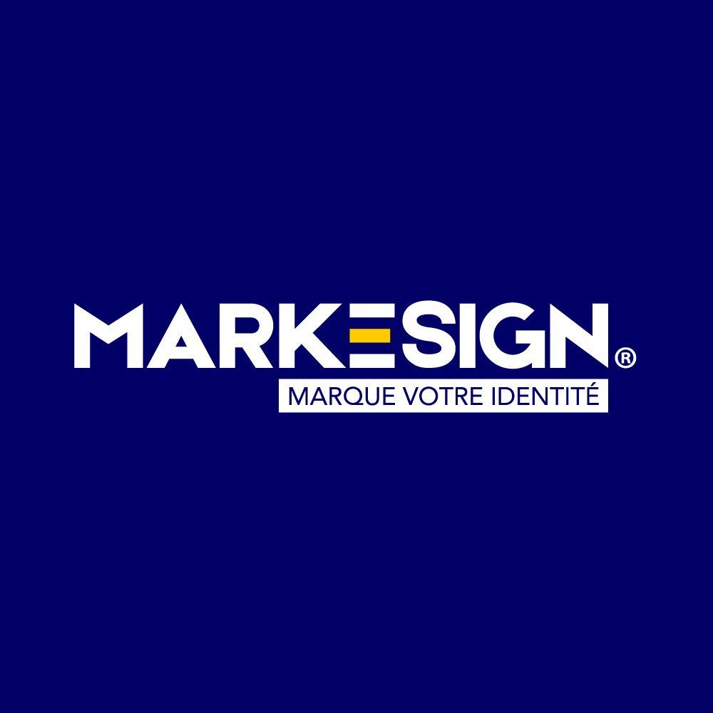 Le logo de markesign est sur fond bleu.