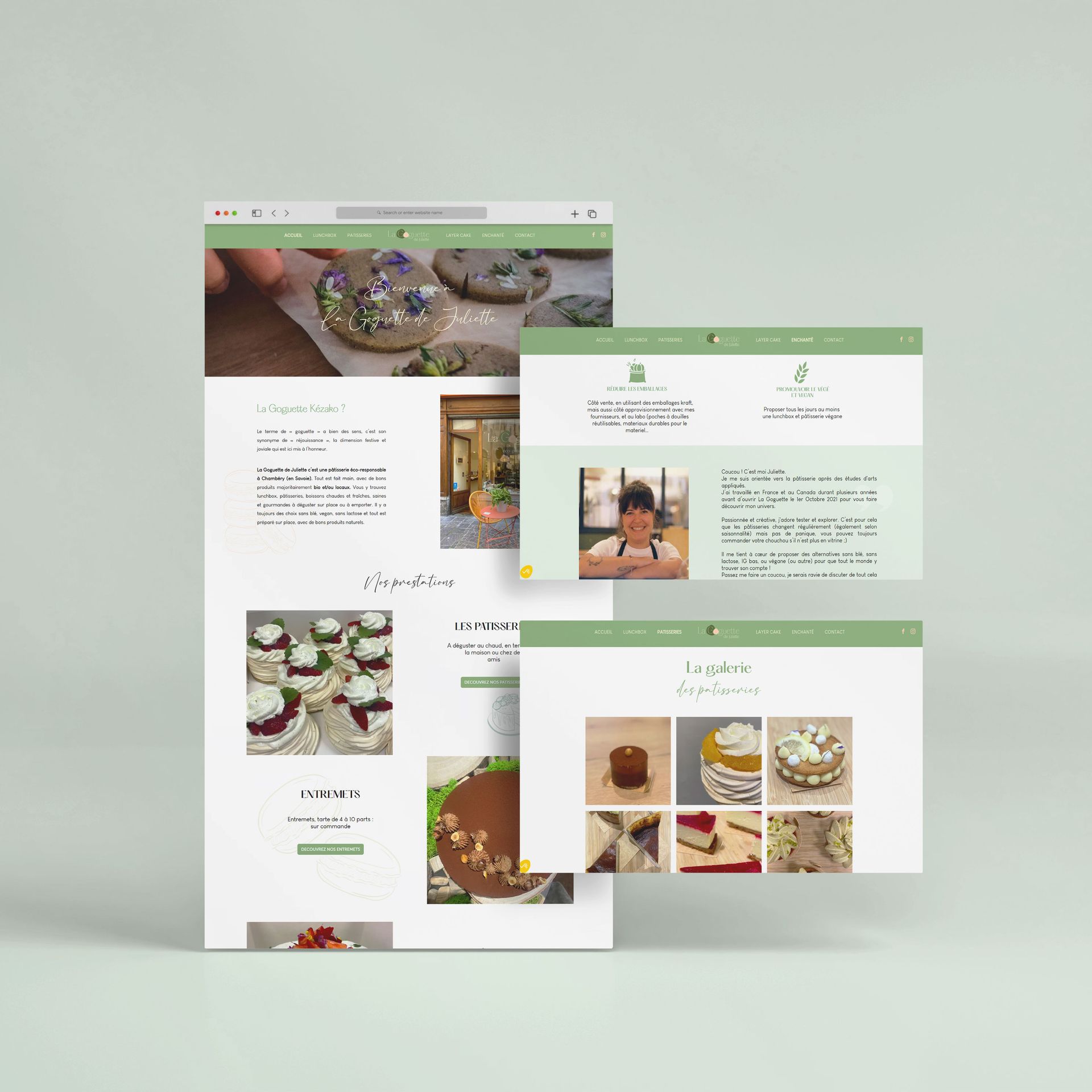 Un site Web pour une boulangerie est affiché sur un écran d'ordinateur