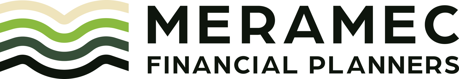 A logo for meramec financial planners with a chevron design