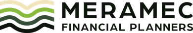 A logo for meramec financial planners with a chevron design