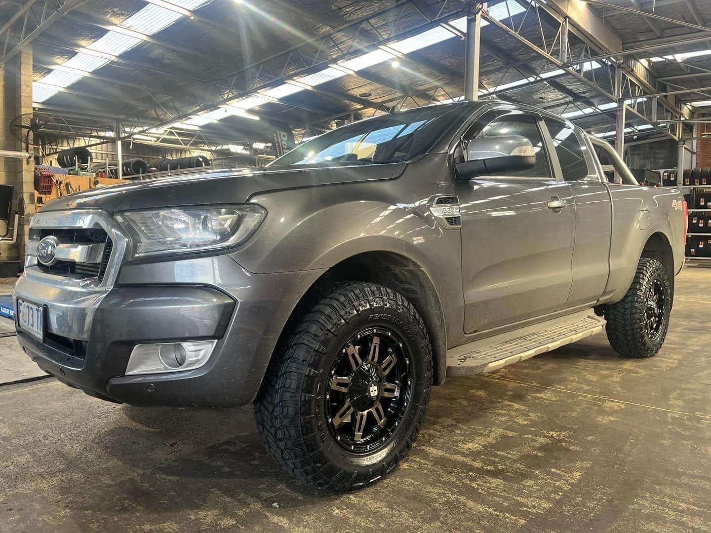 A Ford Ranger is Parked in a Garage — Stamford Tyres In Ballarat Central, VIC
