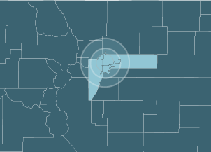 A map of a state with a circle around it