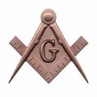 Copper-colored Masonic square and compasses with 