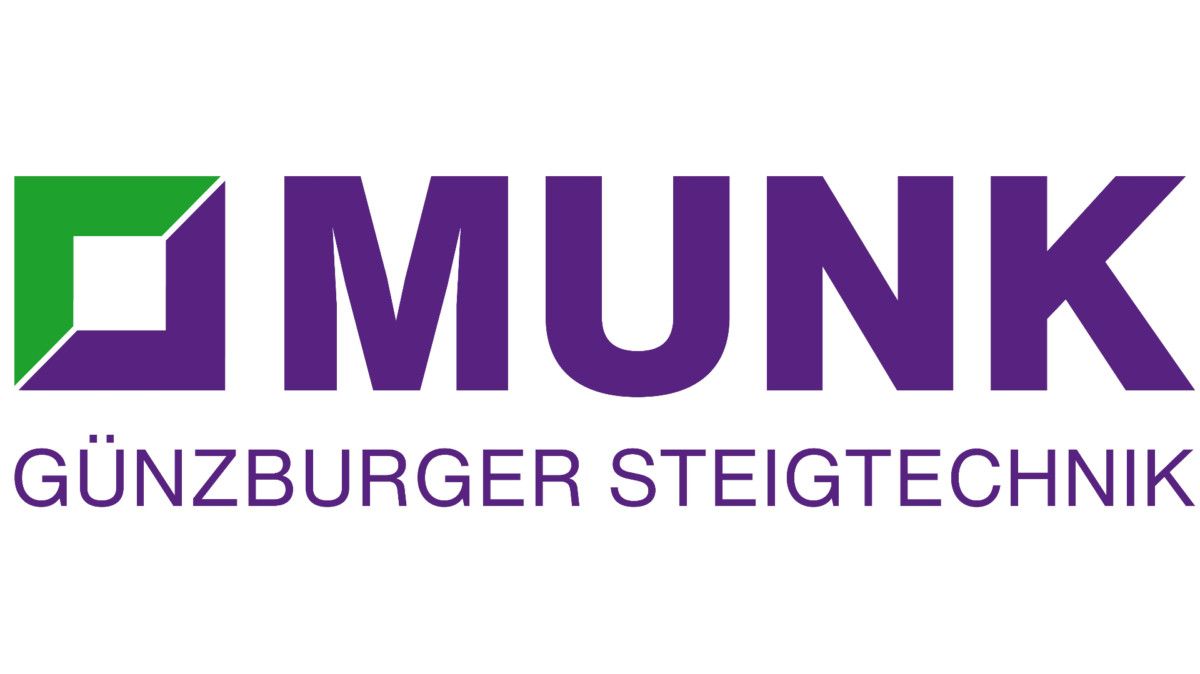 Das Logo von Munk Gunzburger Steigtechnik ist lila und grün.