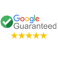 a google guaranteed logo with a check mark and five stars .