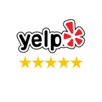 a yelp logo with five stars on a white background .