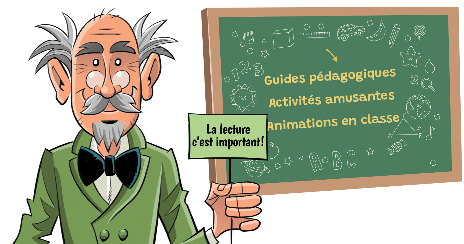 :e professeur Jarnigoine tenant une pancarte qui dit Lire c'est important