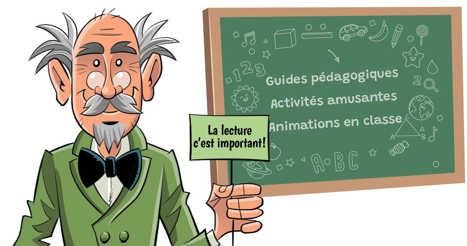 :e professeur Jarnigoine tenant une pancarte qui dit Lire c'est important