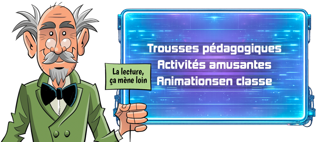 :e professeur Jarnigoine tenant une pancarte qui dit Lire c'est important