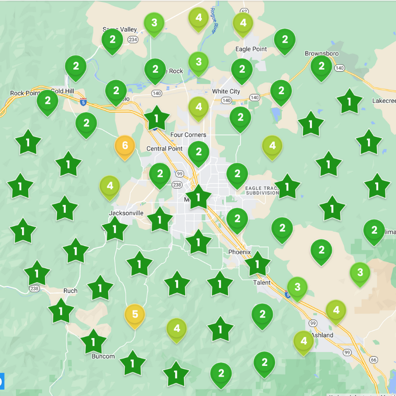 Google maps results after local SEO in Medford, Oregon.