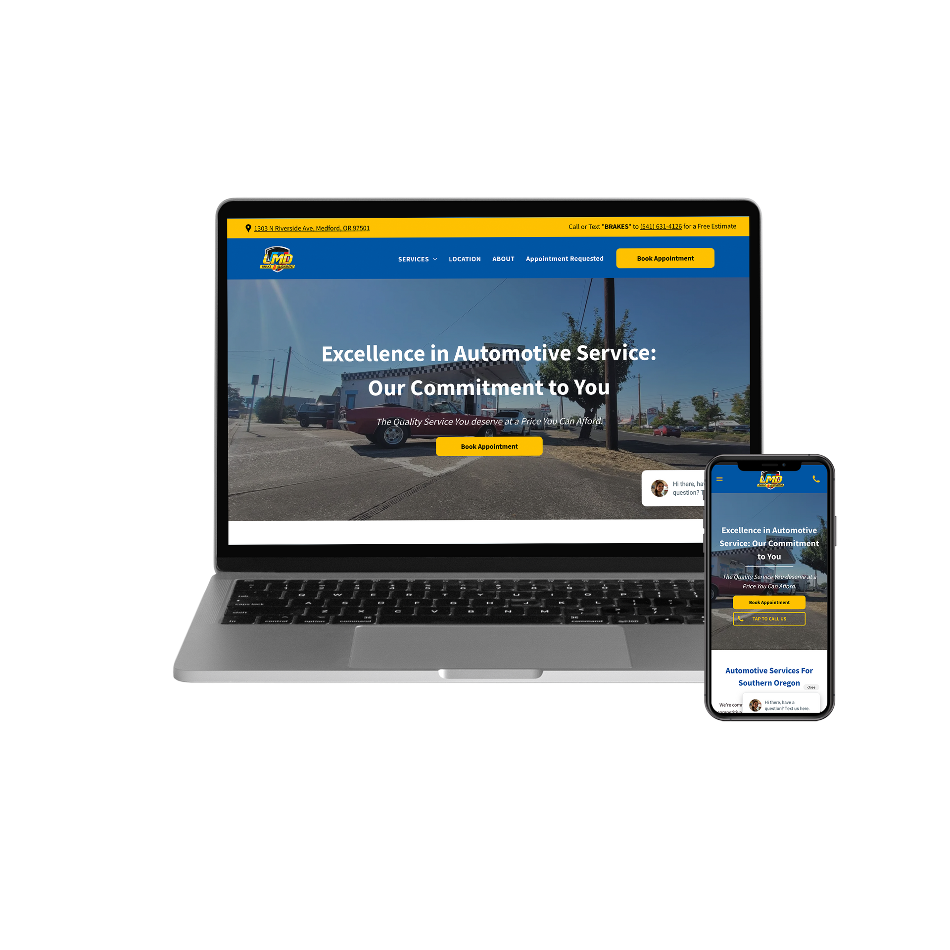 On Page SEO example on a brake and alignment shop in Medford, Oregon.