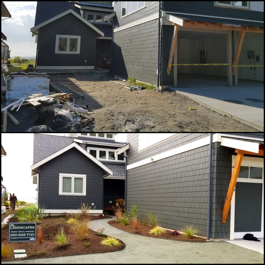 a before and after picture of a house being built